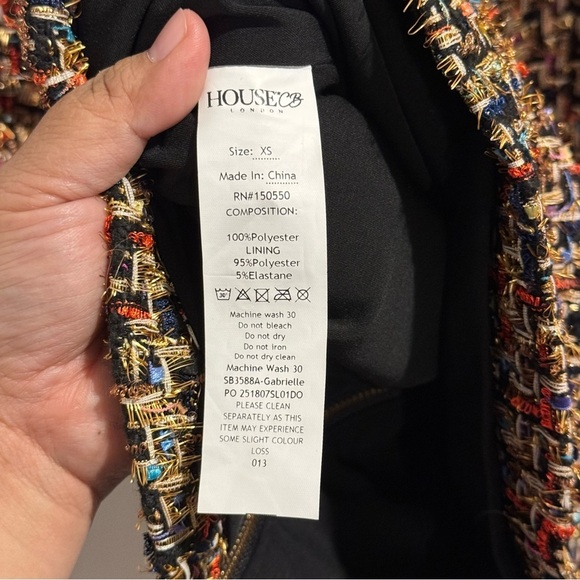 House of CB NWT Size XS Multicolor Gabrielle Tweed Strapless Midi Dress Formal - Picture 5 of 5